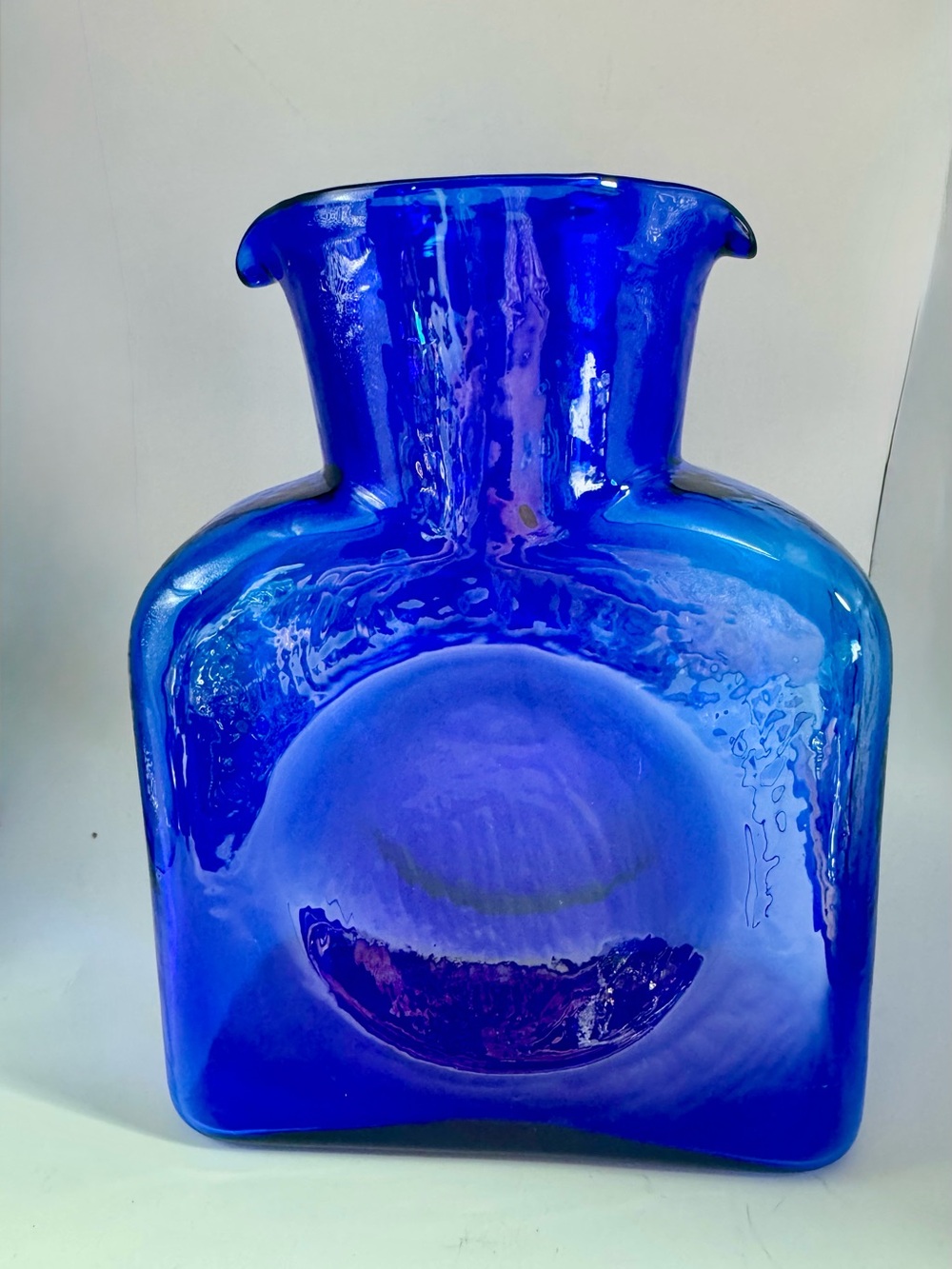 Blenko Hand Blown Cobalt Blue Water Bottle/Vase w/sticker - Picture 2 of 6